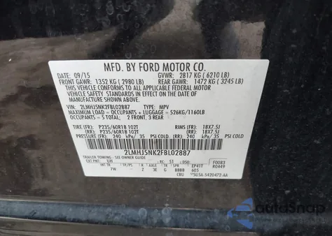 2015 Lincoln Mkt z USA, uszkodzony, nr VIN 2LMHJ5NK2FBL02887